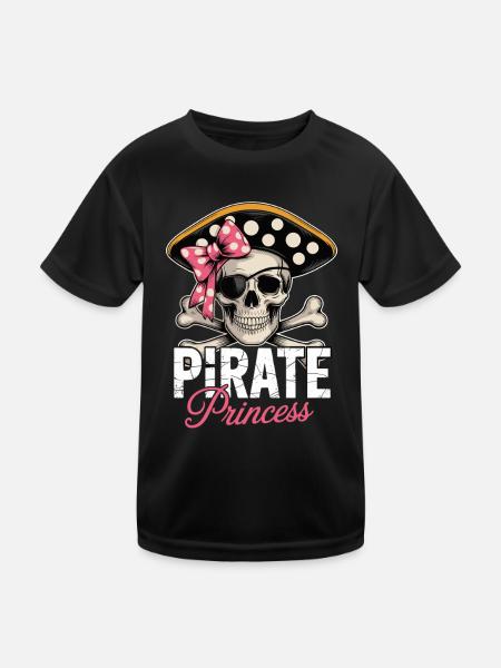 Piratenprinzessin Totenkopf Mit Schleife - Kinder Funktions-T-Shirt - Schwarz - Vorne