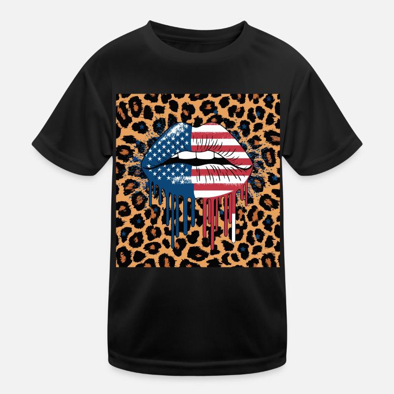 Leopard Lippen mit USA Flagge Kinder Funktions-T-Shirt