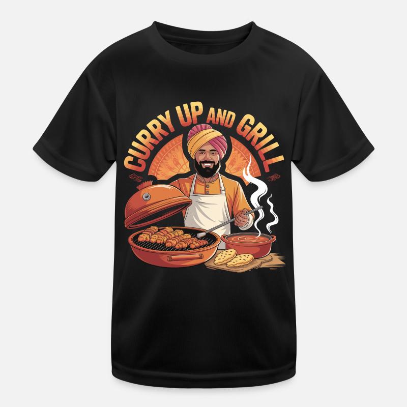 Curry Up and Grill BBQ Indien Kochen Kinder Funktions-T-Shirt