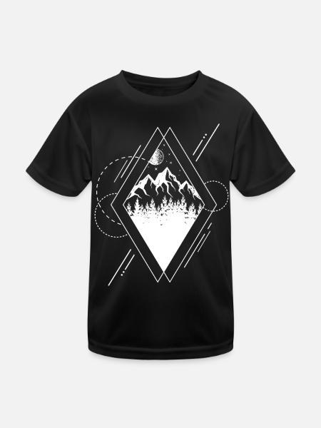Moderne geometrische Natur Wald Outdoor Hipster - Kinder Funktions-T-Shirt - Schwarz - Vorne