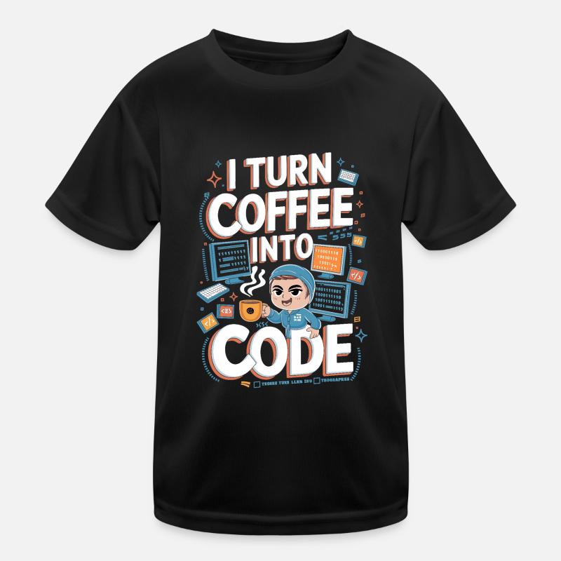 Coffee and Code – Fun Programmer Design - Kids Functional T-Shirt - black