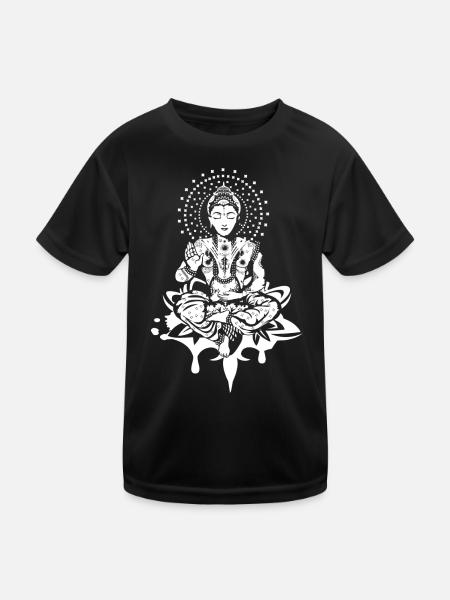 Buddha sitzt auf einer Lotusblüte und meditiert - Kinder Funktions-T-Shirt - Schwarz
