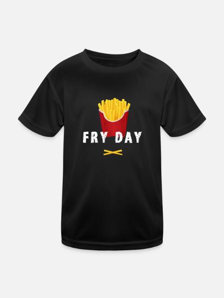 pommes fry fast food french fries freitag nerd LOl - Kids Functional T-Shirt - black - Front