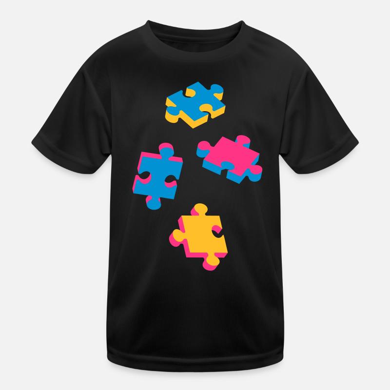 vier Puzzleteile - Kinder Funktions-T-Shirt - Schwarz
