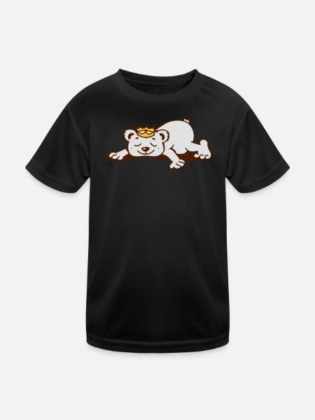 Bär mit Krone schläft - Kinder Funktions-T-Shirt - Schwarz - Vorne