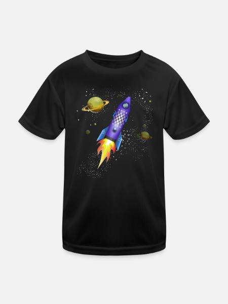 Fusée dans l'espace - T-shirt sport Enfant - noir - Devant