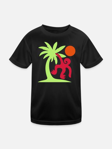 Affe Palme Sonne - Kinder Funktions-T-Shirt - Schwarz