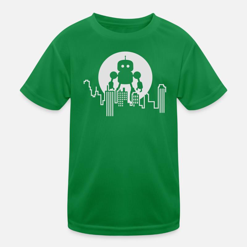 Futuristische Robot Skyline – Android Kinder Funktions-T-Shirt