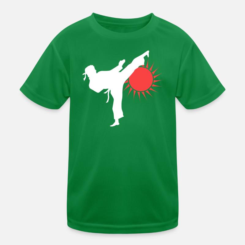 Silhouette de coup de pied de karaté avec soleil rouge T-shirt sport Enfant
