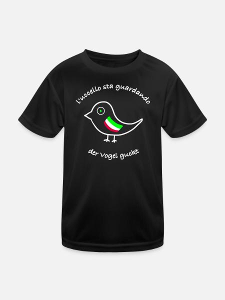 der Vogel guckt auf Italienisch/ Deutsch - Kinder Funktions-T-Shirt - Schwarz