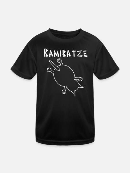 Kamikaze Katze: Abenteuer für jeden Teufelskerl - Kinder Funktions-T-Shirt - Schwarz - Vorne