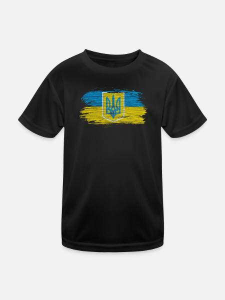 Ukraine Flaggen Design mit den Nationalfarben - Kinder Funktions-T-Shirt - Schwarz - Vorne
