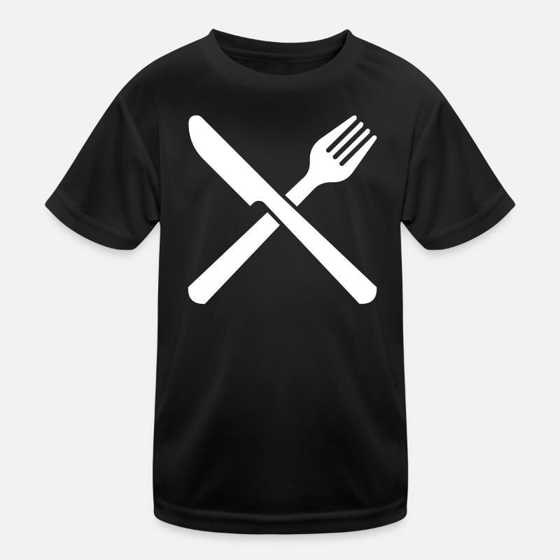 Messer und Gabel Besteck Restaurant Kochen - Kinder Funktions-T-Shirt - Schwarz