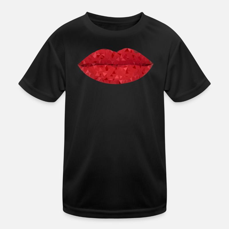 Intense Red Geometric Lips Kids Functional T-Shirt
