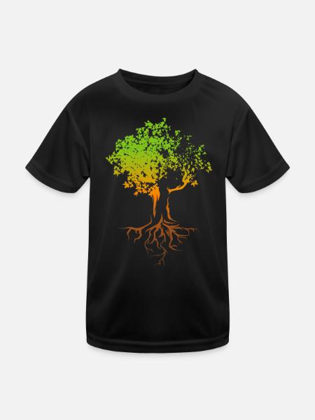 Baum Herbst Farben bunt Illustration Wald Natur - Kinder Funktions-T-Shirt - Schwarz