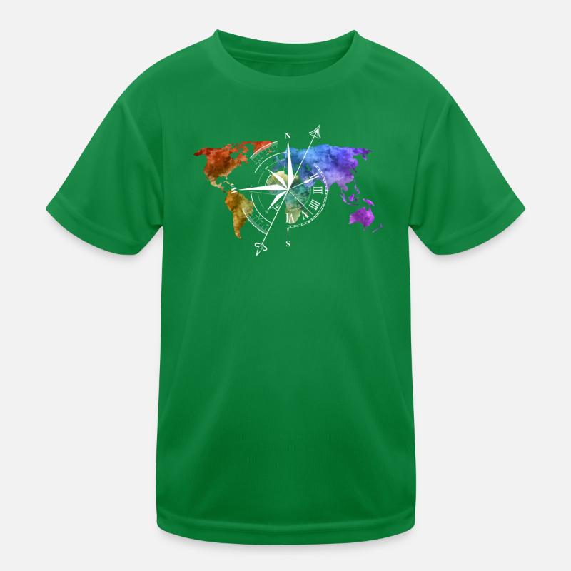 World map compass white Kids Functional T-Shirt
