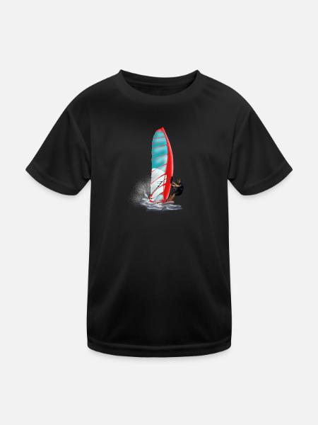 Windsurfing - Kinder Funktions-T-Shirt - Schwarz - Vorne