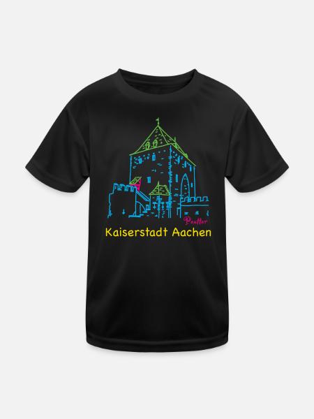 Kaiserstadt Aachen, Handzeichnung Ponttor - Kinder Funktions-T-Shirt - Schwarz - Vorne