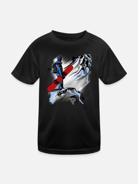 Snowboarding - Kinder Funktions-T-Shirt - Schwarz - Vorne