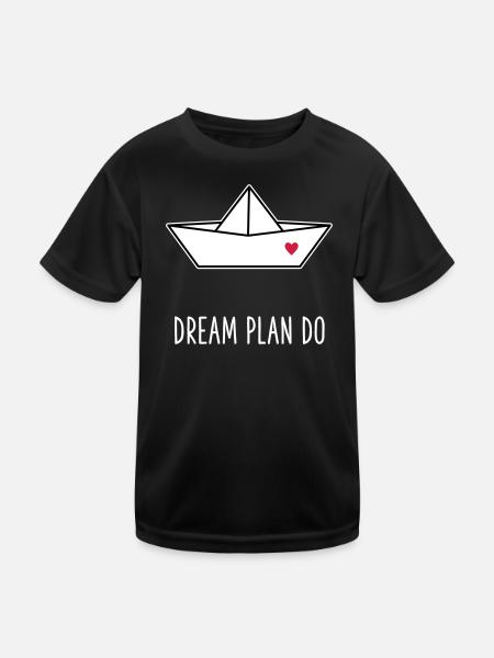Dream Plan Do - Bateau en papier Cœur - T-shirt sport Enfant - noir - Devant