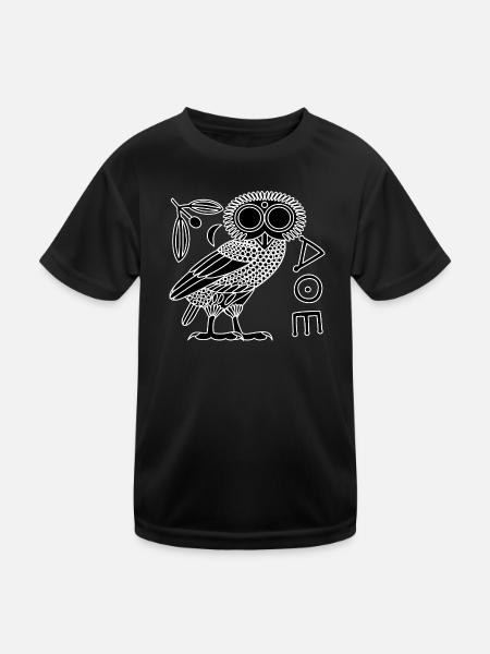 Eule der Athene [Schwarz + Alle] - Kinder Funktions-T-Shirt - Schwarz - Vorne