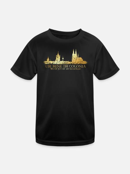 Kölner Skyline mit römischem Köln Spruch Ubi Bene - Kinder Funktions-T-Shirt - Schwarz