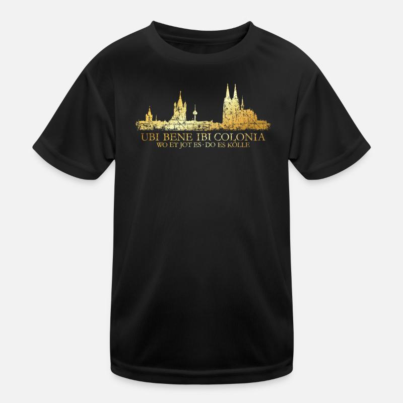 Kölner Skyline mit römischem Köln Spruch Ubi Bene - Kinder Funktions-T-Shirt - Schwarz