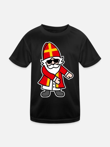 Sinterklaas Saint Nicolais Floss Dance Flossing - Kinder Funktions-T-Shirt - Schwarz - Vorne