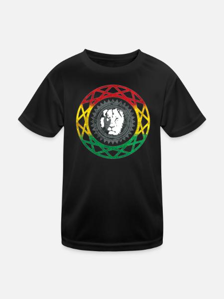 Löwengesicht im Rasta-Mandala-Stil - Kinder Funktions-T-Shirt - Schwarz