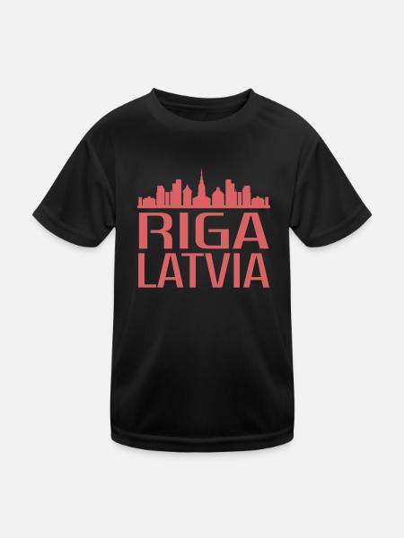 Stilvolle Riga Skyline Illustration - Kinder Funktions-T-Shirt - Schwarz