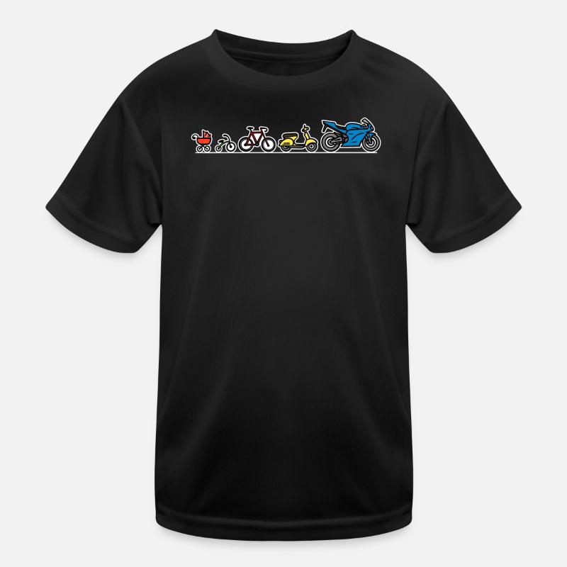 Biker Evolution Motorrad Entwicklung Fortschritt - Kinder Funktions-T-Shirt - Schwarz