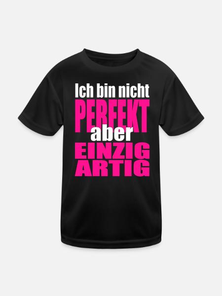 Nicht perfekt, einzigartig in Pink - Kinder Funktions-T-Shirt - Schwarz - Vorne