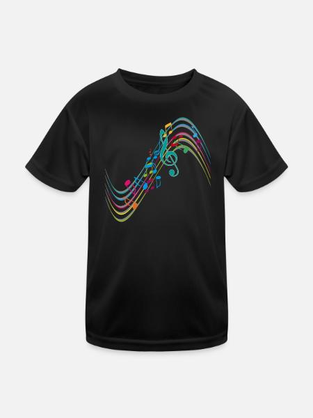 Bunte Symphonie auf schwungvollen Notenlinien - Kinder Funktions-T-Shirt - Schwarz