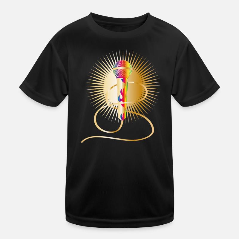 goldenes Mikrofon mit Regenbogen Elementen - Kinder Funktions-T-Shirt - Schwarz