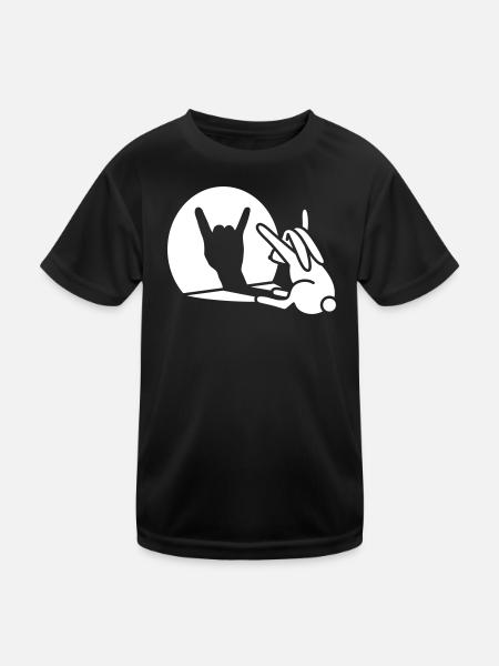 Lustige Kaninchen Schatten Hand Cartoon ROCK Musik METAL - Kinder Funktions-T-Shirt - Schwarz