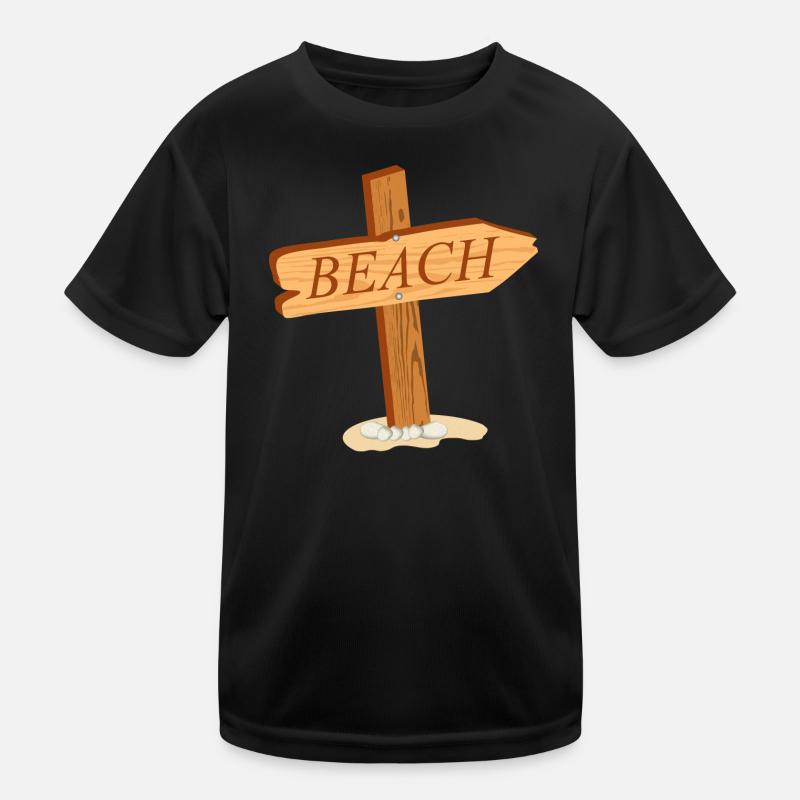 schlichtes Holzschild - Wegweiser zum Strand Kinder Funktions-T-Shirt