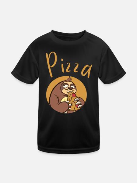 Lustiger Sloth mit Pizza - Kinder Funktions-T-Shirt - Schwarz
