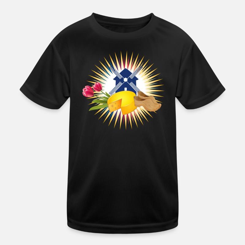 Windmühle mit Tulpen ,Clogs und holländischen Käse Kinder Funktions-T-Shirt