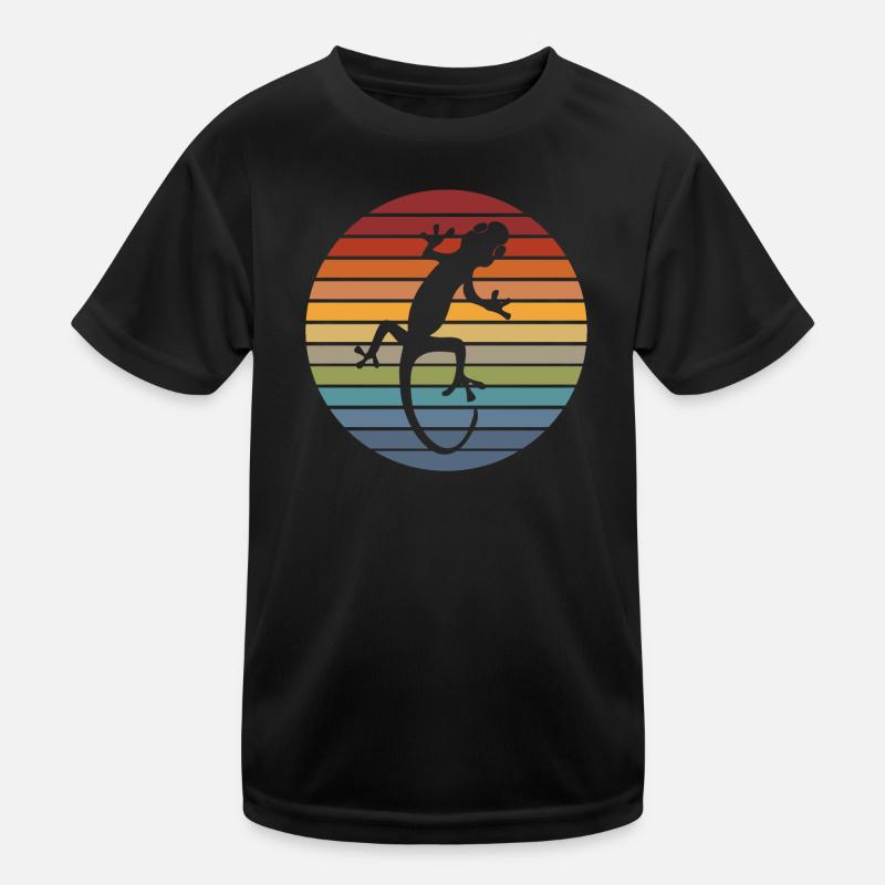 Gecko Silhouette Retro Echse Tier Reptil Geschenk Kinder Funktions-T-Shirt