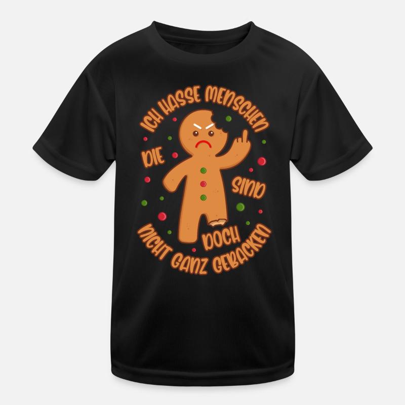 Lebkuchenmann Ich hasse Menschen Gebacken Geschenk - Kinder Funktions-T-Shirt - Schwarz
