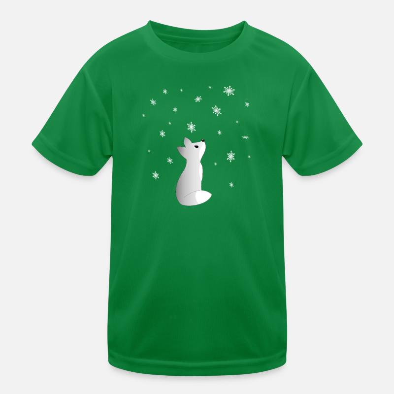 A Cute Snow Fox Watching Snowflakes Beautiful Kids Functional T-Shirt