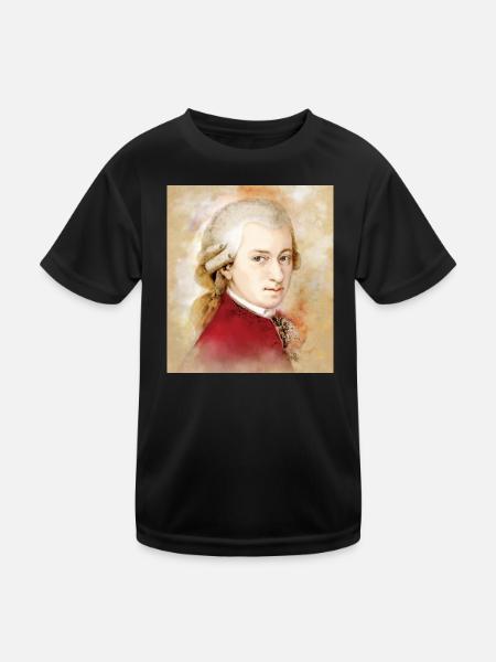 Wolfgang Amadeus Mozart in watercolor style - Kids Functional T-Shirt - black - Front
