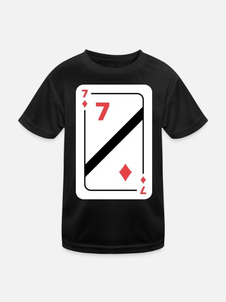 Karo Sieben Spielkarte Pokerkarte - Kinder Funktions-T-Shirt - Schwarz - Vorne