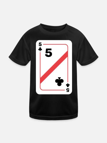 Kreuz Fünf Spielkarte Pokerkarte - Kinder Funktions-T-Shirt - Schwarz - Vorne