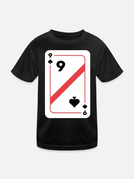 Pik Neun Spielkarte Pokerkarte - Kinder Funktions-T-Shirt - Schwarz - Vorne
