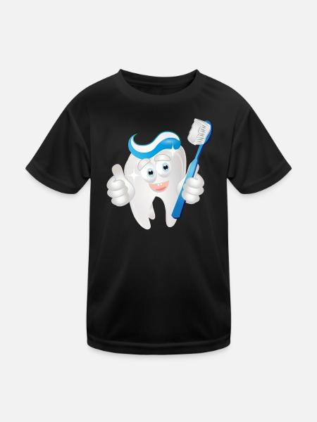 radiant white tooth with toothpaste as a comic - Kids Functional T-Shirt - black - Front