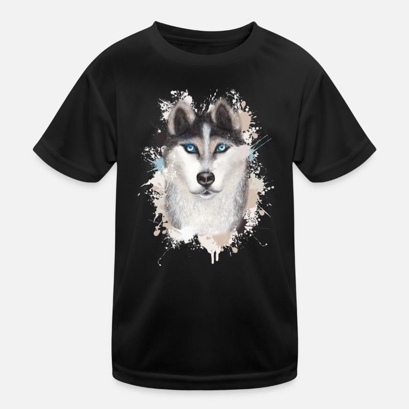 Wolf - Kinder Funktions-T-Shirt - Schwarz