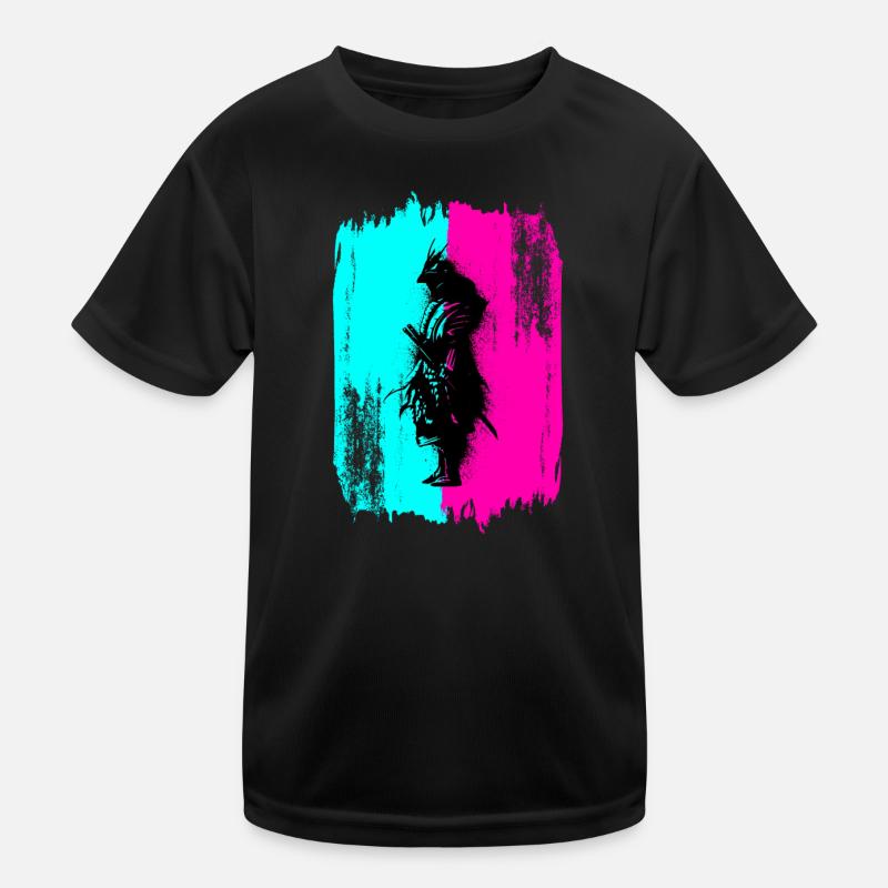 Black Samurai In A Turquoise And Pink Frame Kids Functional T-Shirt