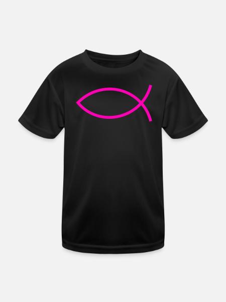 Jesus fish pink ichthys fish fish fish - Kids Functional T-Shirt - black - Front