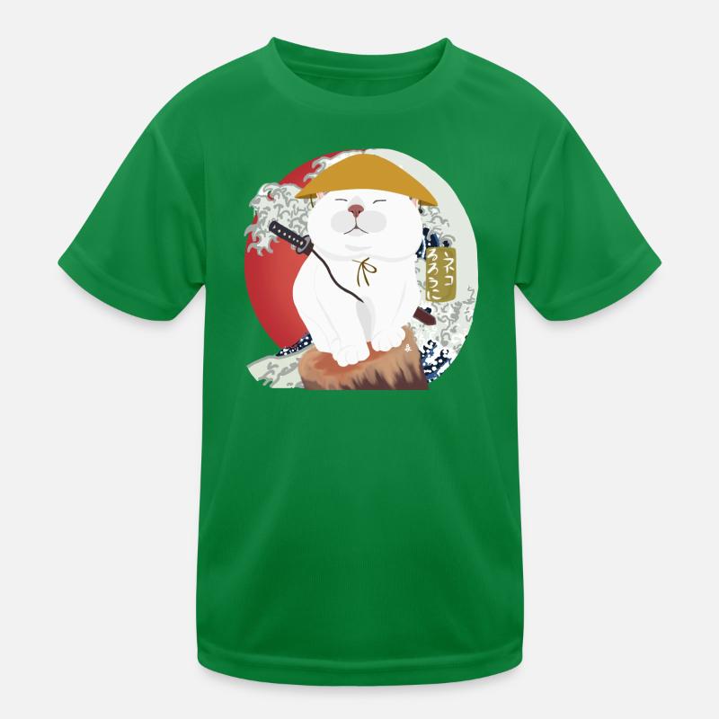 Chat samouraï assis sur le bois T-shirt sport Enfant